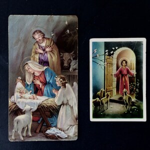 Belles cartes de dévotion, petite carte de prière de Noël vintage d'Italie, carte de naissance de l'enfant Jésus, estampes religieuses vintage