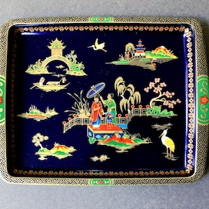 Vintage Tin Tray, Daher Decorated Ware Tin Dish,  Made in England Small Metal Tray, Asian Home Decor, Mid Century Decor, Shabby Chic Decor