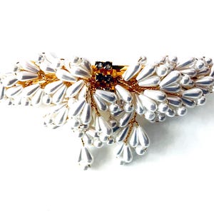 Vintage Pearl Rhinestone Flower Hair Barrette: French Hair Clip