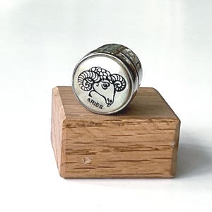 Miniature Pill Box Aries Zodiac, Tiny Trinket Box, Abalone Shell & Metal Vintage Snuff Box For Aries, Keepsakes Box Pill Case Round Pill Box