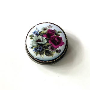 Vintage Floral Pill Box: Small Tin Trinket Container