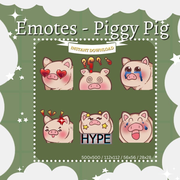 Digital Kawaii Twitch Discord Emotes Cute Pastel Animal Piggy Pig Schwein Youtube Stream Drawing Illustriation Bundle