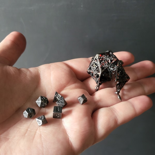 Tiny metal dice set for dungeons and dragons, with or without keyring
