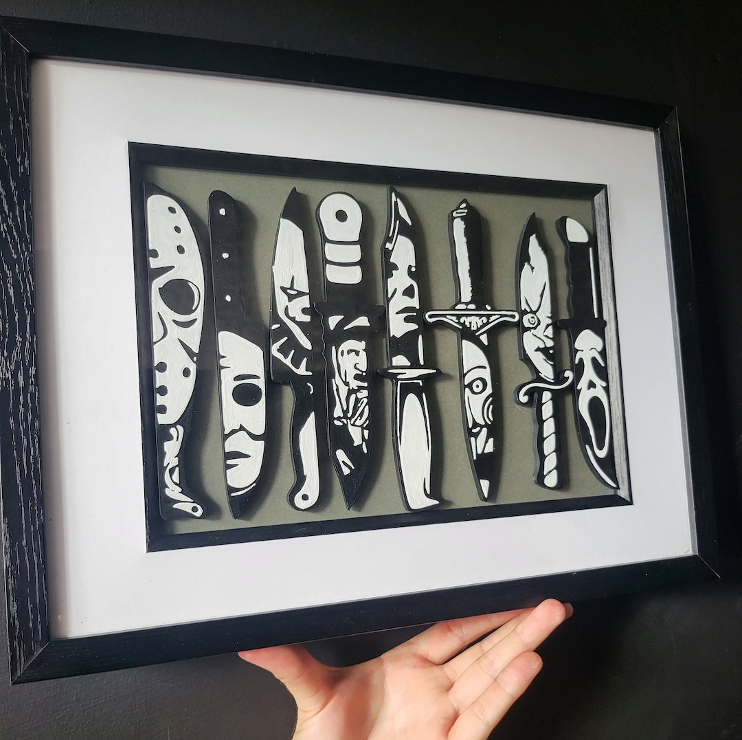 Horror 3d Print Kinfe Set Display With Frame - Etsy