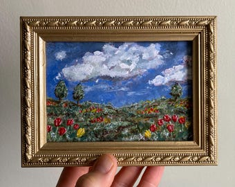 Original Tulip Field Painting | Small Framed Wall Art
