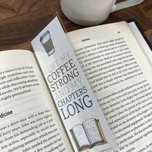 Coffee and book bookmark | I like my coffee strong and my chapters long | Bookish gift for book lovers, bibliophiles, and coffee drinkers
