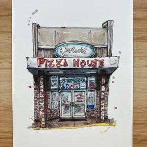 Original pizza art print | Vertoris | Pizza restaurant drawing | Urban sketch | Bradenton, Florida | Art for pizza lovers | 5x7 wall art