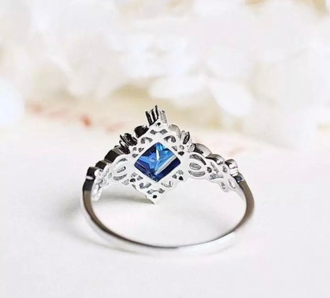 Silver Sapphire Ring Something Blue Sapphire Ring Princess - Etsy