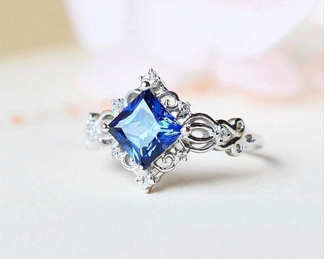 Silver Sapphire Ring Something Blue Sapphire Ring Princess - Etsy
