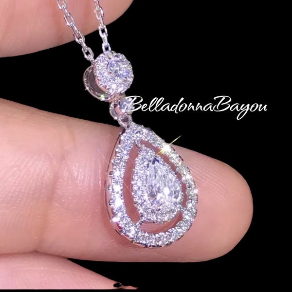 Sterling Silver Diamond CZ Necklace, CZ Teardrop Pendant, Formal Necklace, Evening Necklace, CZ Pendant, Solitaire Pendant, Prom Necklace