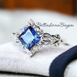 Silver Sapphire Ring, Something Blue, Sapphire Ring, Princess Cut Ring, Birthstone Ring, Anniversary Ring, Vintage Ring, Unique Sapphire