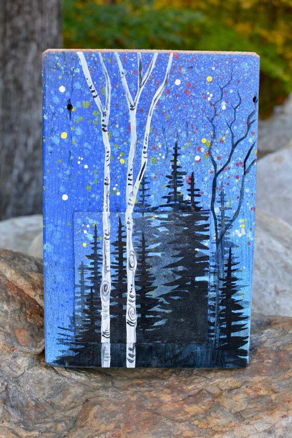 Birch Tree Painting On Recycled Barn Wood Basin Reclaimed Etsy