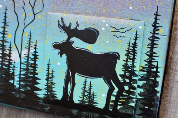 Moose Painting On Recycled Barn Board Basin Reclaimed Etsy