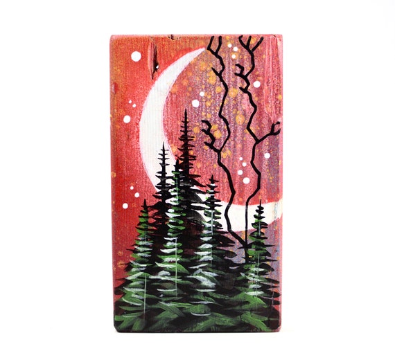 Pine Tree Silhouette Painting Basin Reclaimed Crescent Moon Etsy Pine Tree Silhouette Painting Basin Reclaimed Crescent Moon Etsy