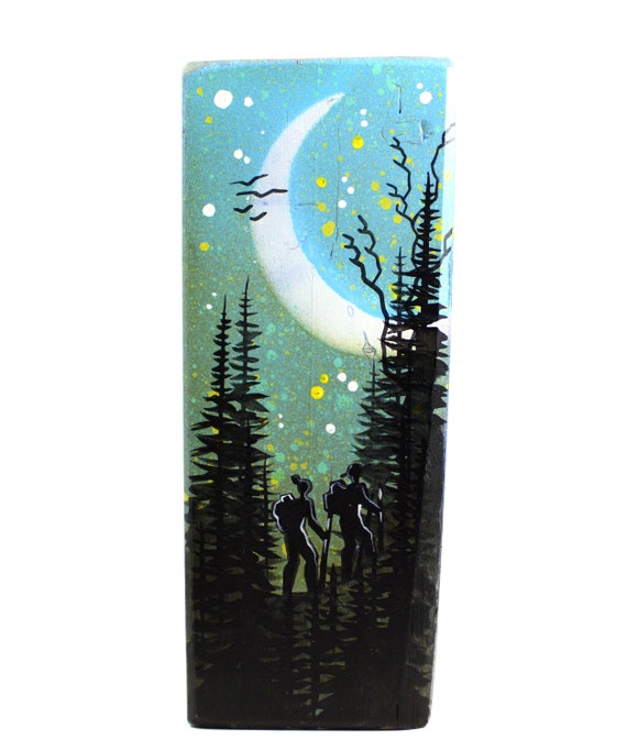 Barn Board Painting Of Hikers In The Woods Basin Reclaimed Etsy