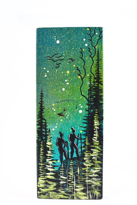 Happy Hikers Barn Board Painting Basin Reclaimed Pine Trees Etsy