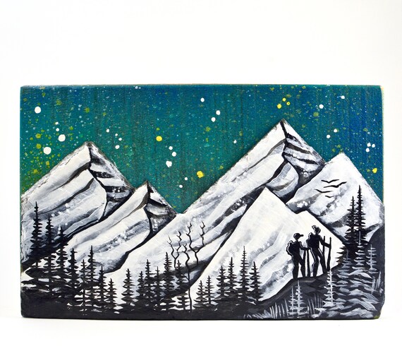 Hikers On The Mountain Recycled Mountain Wall Art Basin Etsy