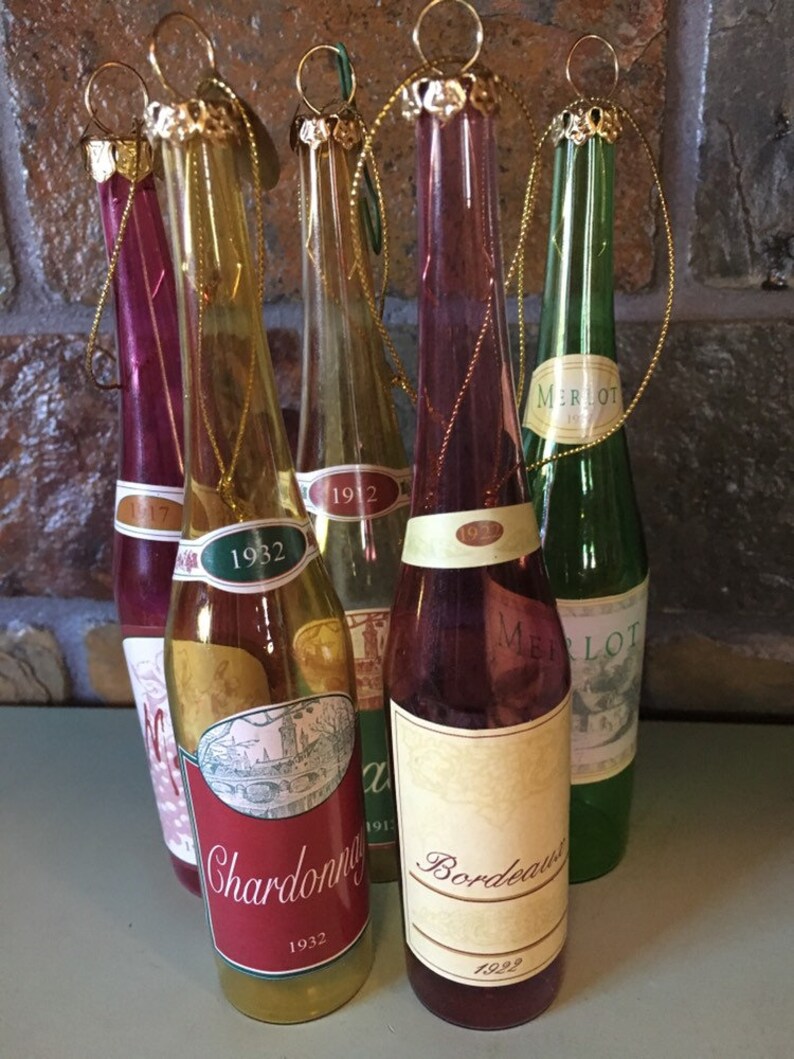 SCF glass wine bottle Christmas tree ornaments set of 5 Etsy