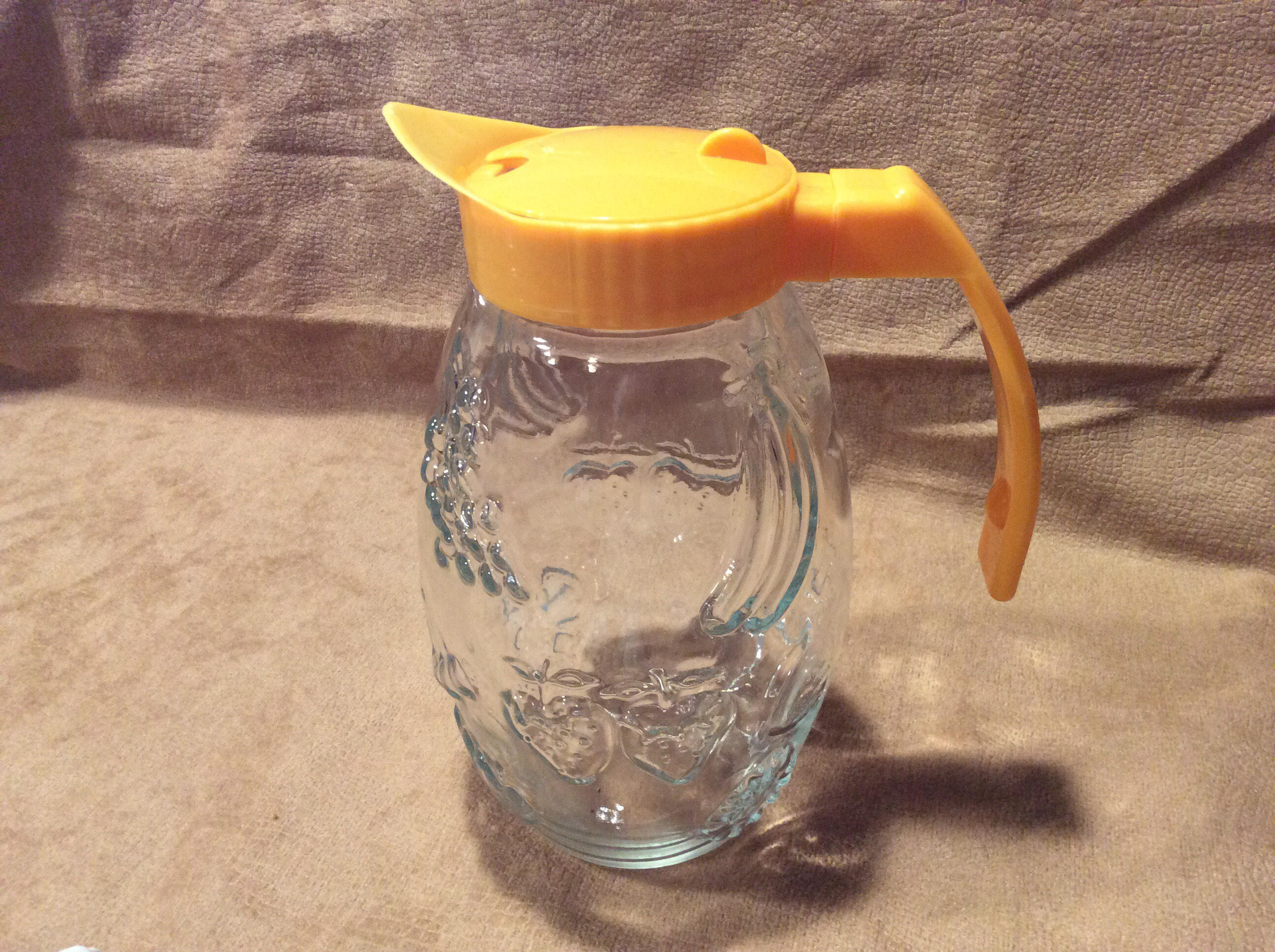 Awesome vintage glass juice pitcher yellow handle and spout Etsy