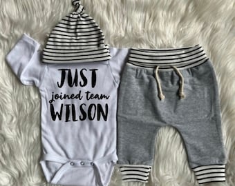 BABY BOY Coming Home Outfit/baby boy/personalized/jogger/baby shower gift/baby boy gift/clothes/new mom/just joined team new to the crew
