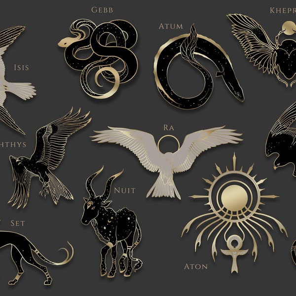 Enamel Pin - Egyptian Mythology Gods & Goddesses - Choose Favorites - Hard Enamel - Black Gold - Lapel Jewelry Brooch Charm