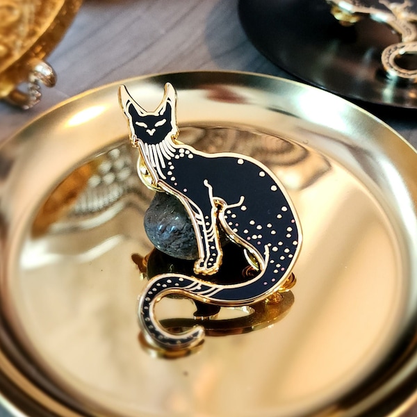 Bastet Pin - Egyptian Mythology - Hard Enamel - Black and Gold - Lapel Pin - Goddess  Protection Cat Feline - Brooch Broach