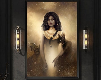 Bastet [Art Print] Peinture de la mythologie égyptienne - chat Déesse de la protection sexualité féminine Affiche - contrepartie de Sekhmet fille de Ra