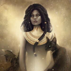 Bastet Art Print Peinture de la mythologie égyptienne chat Déesse de la protection sexualité féminine Affiche contrepartie de Sekhmet fille de Ra image 7