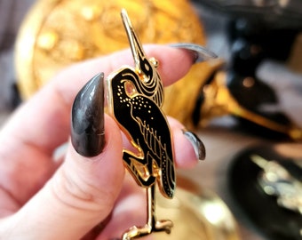 Osiris Pin - Bennu Bird Pin - Egyptian Mythology - Hard Enamel - God of life death afterlife - Black Gold - Lapel Jewelry - Phoenix - Brooch