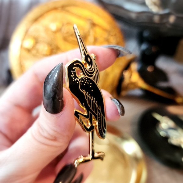 Osiris Pin - Bennu Bird Pin - Egyptian Mythology - Hard Enamel - God of life death afterlife - Black Gold - Lapel Jewelry - Phoenix - Brooch