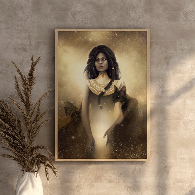 Bastet Art Print Peinture de la mythologie égyptienne chat Déesse de la protection sexualité féminine Affiche contrepartie de Sekhmet fille de Ra image 5