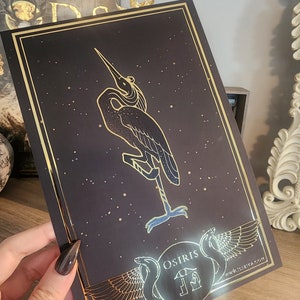 Autocollant Osiris - Autocollant oiseau Bennu - feuille d'or chrome métallique - coupe biseautée - dieu de la mythologie égyptienne - héron phénix brillant - mort dans l'au-delà