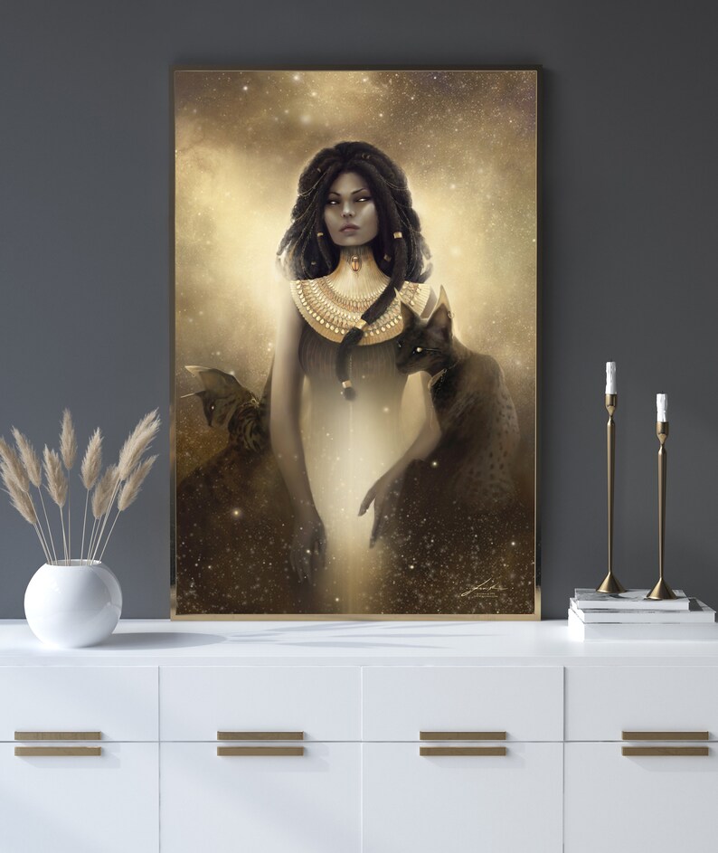 Bastet Art Print Peinture de la mythologie égyptienne chat Déesse de la protection sexualité féminine Affiche contrepartie de Sekhmet fille de Ra image 4