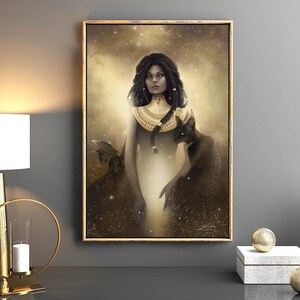 Bastet Art Print Peinture de la mythologie égyptienne chat Déesse de la protection sexualité féminine Affiche contrepartie de Sekhmet fille de Ra image 2