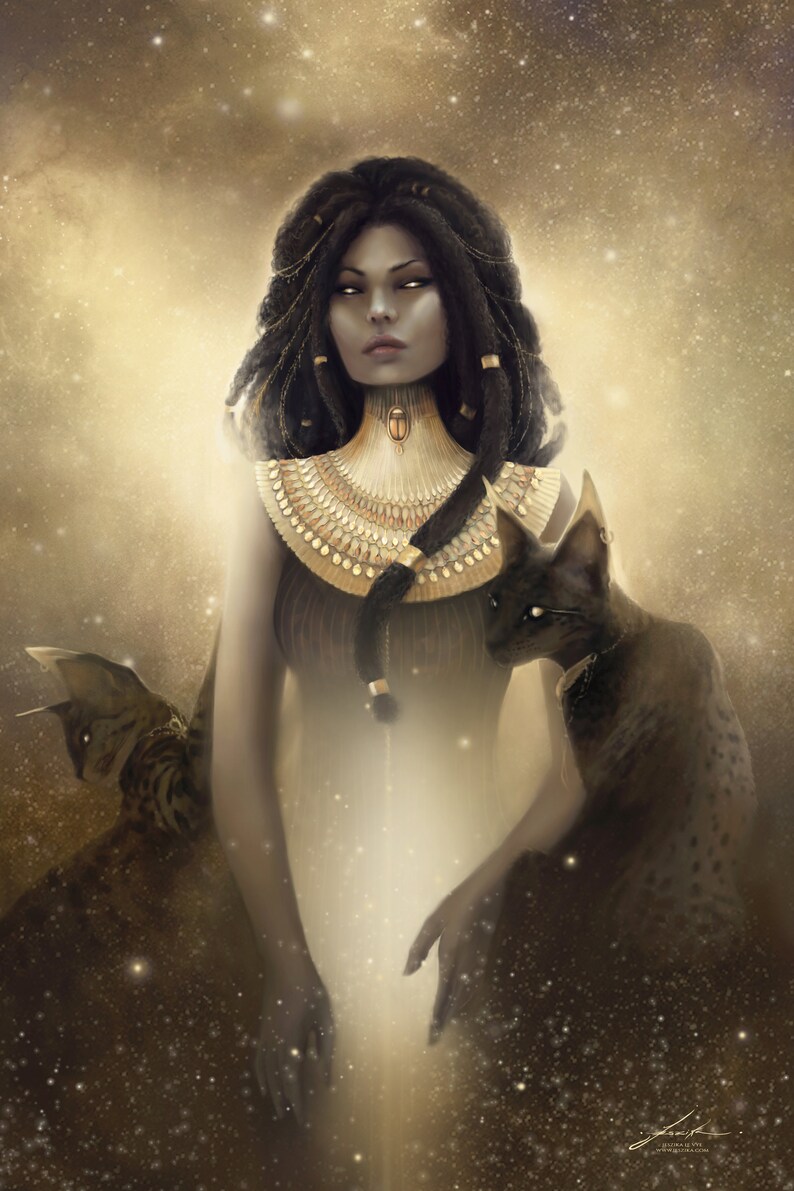 Bastet Art Print Peinture de la mythologie égyptienne chat Déesse de la protection sexualité féminine Affiche contrepartie de Sekhmet fille de Ra image 7