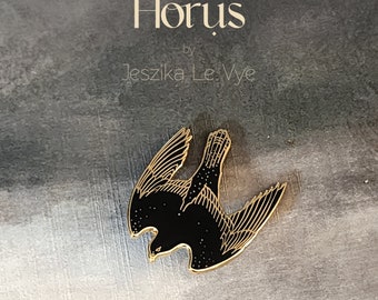 Broszka Horusa - Mitologia egipska - Sokół wędrowny, bóg nieba, ochrony, uzdrawiania, faraon, król, wojna - Skrzydlaty ptak, jastrząb, biżuteria z emalii na klapę