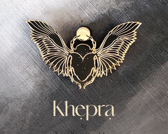 Épingle Khepra - Mythologie égyptienne - Scarabée dieu du lever du soleil, du changement, de la transformation et de l'aube - Bijoux de revers en émail dur et or noir - Broche