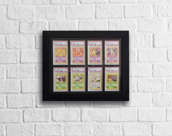 Black Graded Slab 8 Card Frame with Optional UV Protection, PSA, Beckett, Mtg, Pokemon Trading Cards TCG, High Quality Display Wall Case