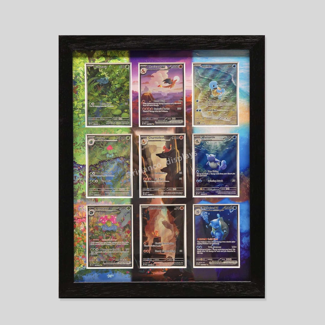 9 pokemon card frame Amazon.com: Trading Card Display Frame for 9 Cards with Black Matting and  Brushed Silver Frame : Sports & Outdoors main image 0