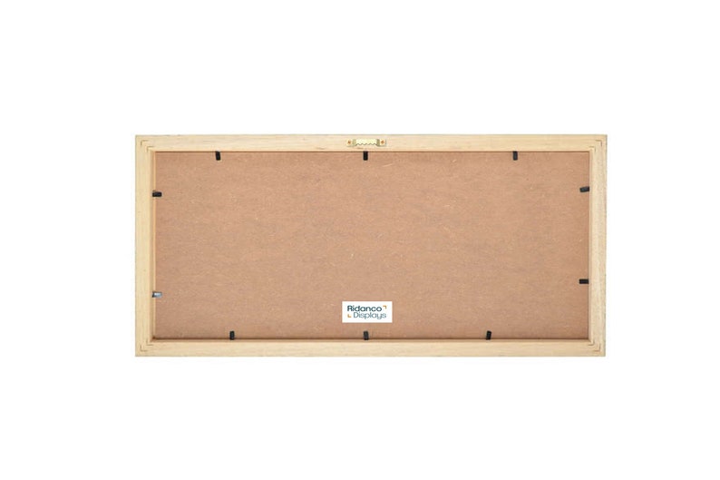 May include: A natural wood picture frame with a light brown finish. The frame has a simple design and is ready to display your favorite photos or artwork. The frame is made by Ridanco Displays.