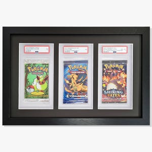 Bilderrahmen für 3 abgestufte Booster mit UV-Schutz, PSA, Booster Pack Display Frame Pokemon Sammelkarten TKG, High Quality Display Wall Case