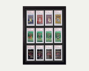 Frame for 12 Graded Boosters with UV Protection, PSA, Booster Pack Display Frame Pokemon Trading Cards TCG, High Quality Display Wall Case