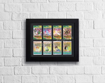 Black Booster Pack 8 Pack Art Set Frame con protección UV opcional, Mtg, Pokemon Trading Cards TCG Estuche de pared de exhibición de alta calidad con espuma