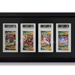 Rama na 4 stopniowane boostery z ochroną UV, PSA, rama ekspozycyjna boosterów Pokemon Trading Cards TCG, wysokiej jakości obudowa ścienna