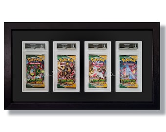 Ram för 4 graderade boosters med UV-skydd, PSA, Booster Pack Displayram Pokémon samlarkort TCG, högkvalitativt displayväggfodral