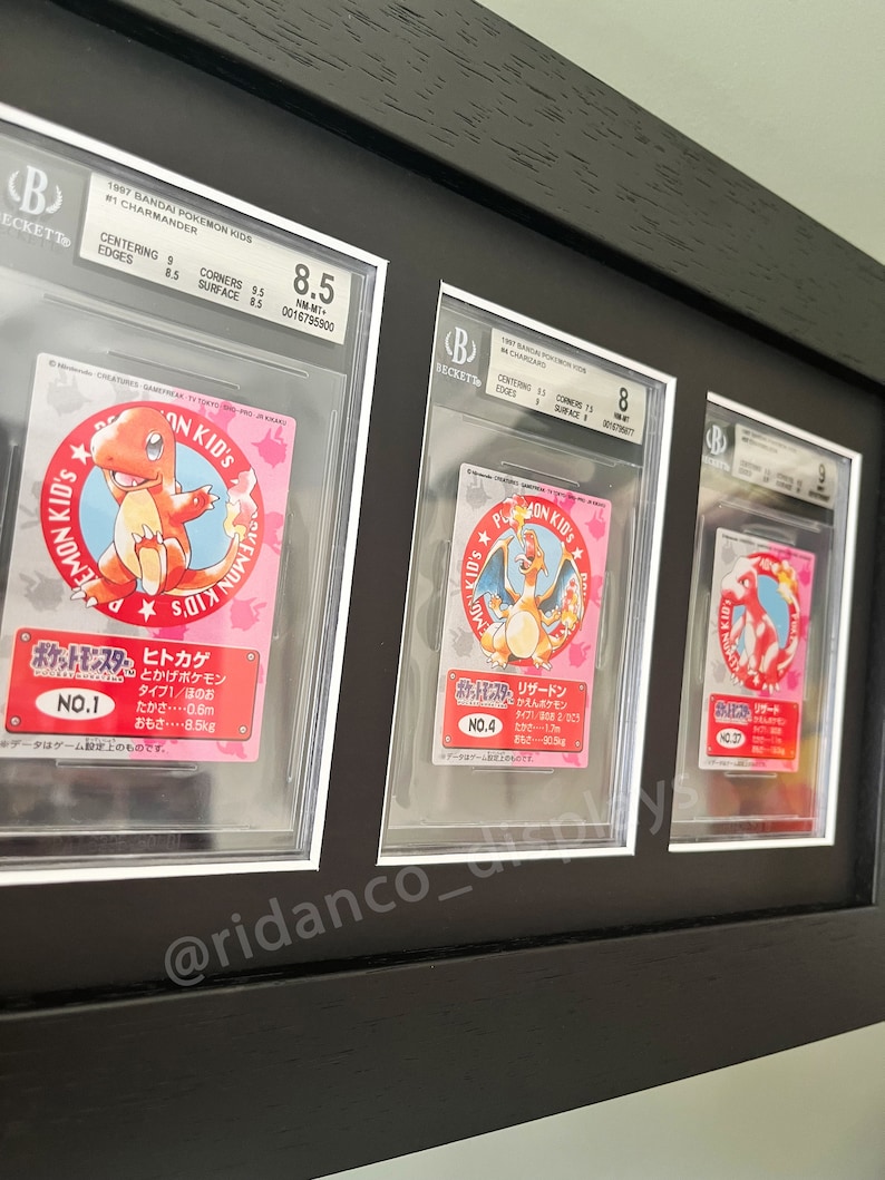 Svart graderad platta för 4 kort med valfritt UV-skydd, PSA, Beckett, Mtg, Pokémon samlarkort TCG, högkvalitativt displayväggfodral bild 5