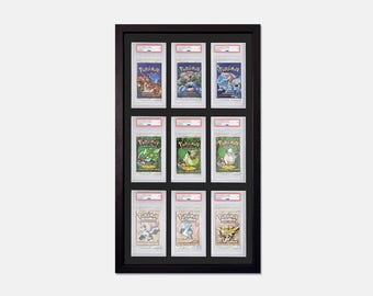 Frame for 9 Graded Boosters with UV Protection, PSA, Booster Pack Display Frame Pokemon Trading Cards TCG, High Quality Display Wall Case