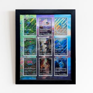 Ridanco 151 Starters 9 Raw Card Expanded Kunst Gedruckt Pokemon Display Rahmen mit UV-Schutz, Hochwertiger Halter Wandbehang Ungraded
