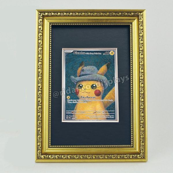 1 Gold Ornate Trading Card Frame for Raw Cards with Optional UV Protection, Ideal for Pikachu Felt Hat Van Gogh Promo Card (not included)