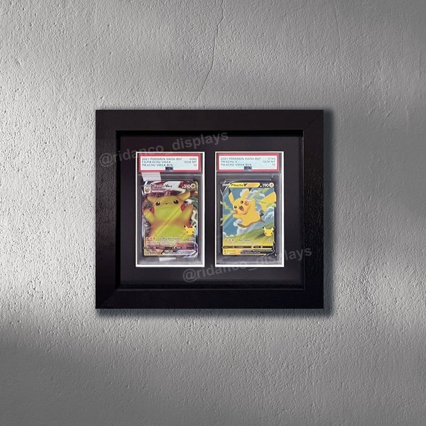 Cornice per 2 carte Black Grade Slab con protezione UV opzionale, PSA, Beckett, Mtg, carte collezionabili Pokemon TCG, custodia da parete per esposizione di alta qualità